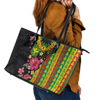 Hawaiian Independence Day Leather Tote Bag Kanaka Maoli Symbols With Tapa Motifs and Tropical Plants - Polynesian Pride