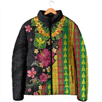 Hawaiian Independence Day Padded Jacket Kanaka Maoli Symbols With Tapa Motifs and Tropical Plants - Polynesian Pride