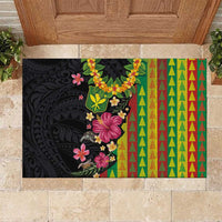 Hawaiian Independence Day Rubber Doormat Kanaka Maoli Symbols With Tapa Motifs and Tropical Plants - Polynesian Pride