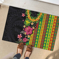 Hawaiian Independence Day Rubber Doormat Kanaka Maoli Symbols With Tapa Motifs and Tropical Plants - Polynesian Pride