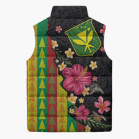 Hawaiian Independence Day Sleeveless Puffer Jacket Kanaka Maoli Symbols With Tapa Motifs and Tropical Plants - Polynesian Pride