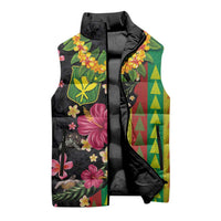 Hawaiian Independence Day Sleeveless Puffer Jacket Kanaka Maoli Symbols With Tapa Motifs and Tropical Plants - Polynesian Pride