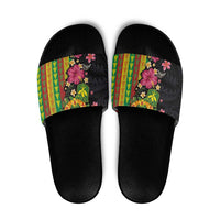 Hawaiian Independence Day Slide Sandals Kanaka Maoli Symbols With Tapa Motifs and Tropical Plants - Polynesian Pride