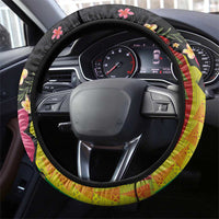 Hawaiian Independence Day Steering Wheel Cover Kanaka Maoli Symbols With Tapa Motifs and Tropical Plants - Polynesian Pride