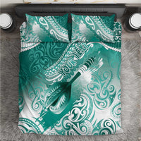 Personalised New Zealand Aotearoa Darts Masters Bedding Set Maori Art Tattoo with Tribal Dart Symbol Teal Color - Polynesian Pride