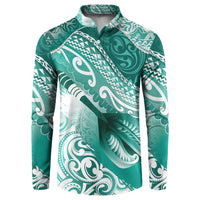 Personalised New Zealand Aotearoa Darts Masters Button Sweatshirt Maori Art Tattoo with Tribal Dart Symbol Teal Color - Polynesian Pride
