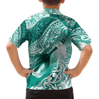 Personalised New Zealand Aotearoa Darts Masters Family Matching Off Shoulder Short Dress and Hawaiian Shirt Maori Art Tattoo with Tribal Dart Symbol Teal Color - Polynesian Pride