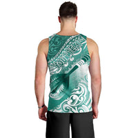Personalised New Zealand Aotearoa Darts Masters Men Tank Top Maori Art Tattoo with Tribal Dart Symbol Teal Color - Polynesian Pride