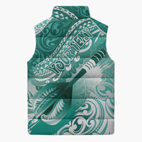Personalised New Zealand Aotearoa Darts Masters Sleeveless Puffer Jacket Maori Art Tattoo with Tribal Dart Symbol Teal Color - Polynesian Pride