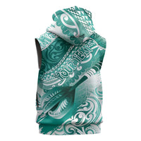 Personalised New Zealand Aotearoa Darts Masters Sleeveless Zip Hoodie Maori Art Tattoo with Tribal Dart Symbol Teal Color LT03 - Polynesian Pride