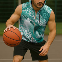Personalised New Zealand Aotearoa Darts Masters Sleeveless Zip Hoodie Maori Art Tattoo with Tribal Dart Symbol Teal Color LT03 - Polynesian Pride
