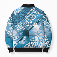 Personalised New Zealand Aotearoa Darts Masters Bomber Puffer Jacket Maori Art Tattoo with Tribal Dart Symbol Blue - Polynesian Pride