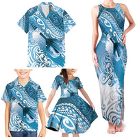 Personalised New Zealand Aotearoa Darts Masters Family Matching Tank Maxi Dress and Hawaiian Shirt Maori Art Tattoo with Tribal Dart Symbol Blue - Polynesian Pride
