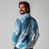 Personalised New Zealand Aotearoa Darts Masters Long Sleeve Polo Shirt Maori Art Tattoo with Tribal Dart Symbol Blue - Polynesian Pride