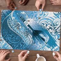 Personalised New Zealand Aotearoa Darts Masters Puzzle Maori Art Tattoo with Tribal Dart Symbol Blue - Polynesian Pride