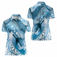 Personalised New Zealand Aotearoa Darts Masters Women Polo Shirt Maori Art Tattoo with Tribal Dart Symbol Blue - Polynesian Pride