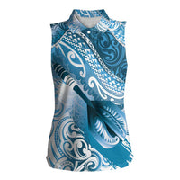 Personalised New Zealand Aotearoa Darts Masters Women Sleeveless Polo Shirt Maori Art Tattoo with Tribal Dart Symbol Blue - Polynesian Pride