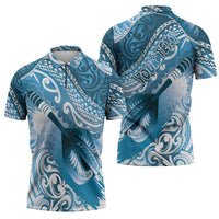 Personalised New Zealand Aotearoa Darts Masters Zipper Polo Shirt Maori Art Tattoo with Tribal Dart Symbol Blue - Polynesian Pride