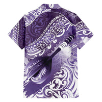 Personalised New Zealand Aotearoa Darts Masters Family Matching Off Shoulder Short Dress and Hawaiian Shirt Maori Art Tattoo with Tribal Dart Symbol Purple - Polynesian Pride