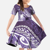 Personalised New Zealand Aotearoa Darts Masters Family Matching Short Sleeve Bodycon Dress and Hawaiian Shirt Maori Art Tattoo with Tribal Dart Symbol Purple - Polynesian Pride