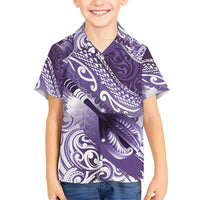 Personalised New Zealand Aotearoa Darts Masters Kid Hawaiian Shirt Maori Art Tattoo with Tribal Dart Symbol Purple - Polynesian Pride