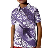 Personalised New Zealand Aotearoa Darts Masters Kid Polo Shirt Maori Art Tattoo with Tribal Dart Symbol Purple - Polynesian Pride