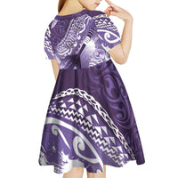 Personalised New Zealand Aotearoa Darts Masters Kid Short Sleeve Dress Maori Art Tattoo with Tribal Dart Symbol Purple - Polynesian Pride