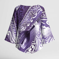 Personalised New Zealand Aotearoa Darts Masters Kimono Sleeve Blouse Maori Art Tattoo with Tribal Dart Symbol Purple - Polynesian Pride