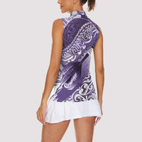 Personalised New Zealand Aotearoa Darts Masters Women Sleeveless Polo Shirt Maori Art Tattoo with Tribal Dart Symbol Purple - Polynesian Pride
