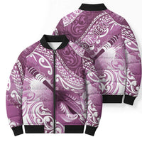 Personalised New Zealand Aotearoa Darts Masters Bomber Puffer Jacket Maori Art Tattoo with Tribal Dart Symbol Pink - Polynesian Pride