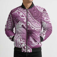 Personalised New Zealand Aotearoa Darts Masters Bomber Puffer Jacket Maori Art Tattoo with Tribal Dart Symbol Pink - Polynesian Pride