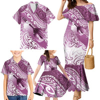 Personalised New Zealand Aotearoa Darts Masters Family Matching Mermaid Dress and Hawaiian Shirt Maori Art Tattoo with Tribal Dart Symbol Pink - Polynesian Pride
