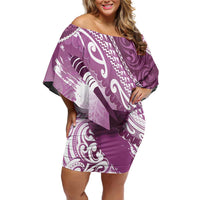 Personalised New Zealand Aotearoa Darts Masters Family Matching Off Shoulder Short Dress and Hawaiian Shirt Maori Art Tattoo with Tribal Dart Symbol Pink - Polynesian Pride