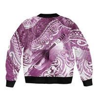 Personalised New Zealand Aotearoa Darts Masters Sleeve Zip Bomber Jacket Maori Art Tattoo with Tribal Dart Symbol Pink - Polynesian Pride