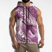 Personalised New Zealand Aotearoa Darts Masters Sleeveless Zip Hoodie Maori Art Tattoo with Tribal Dart Symbol Pink LT03 - Polynesian Pride