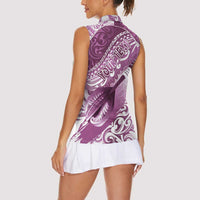 Personalised New Zealand Aotearoa Darts Masters Women Sleeveless Polo Shirt Maori Art Tattoo with Tribal Dart Symbol Pink - Polynesian Pride