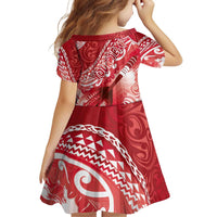 Personalised New Zealand Aotearoa Darts Masters Family Matching Off Shoulder Short Dress and Hawaiian Shirt Maori Art Tattoo with Tribal Dart Symbol Red - Polynesian Pride