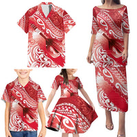 Personalised New Zealand Aotearoa Darts Masters Family Matching Puletasi and Hawaiian Shirt Maori Art Tattoo with Tribal Dart Symbol Red - Polynesian Pride