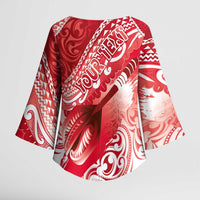 Personalised New Zealand Aotearoa Darts Masters Kimono Sleeve Blouse Maori Art Tattoo with Tribal Dart Symbol Red - Polynesian Pride
