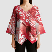 Personalised New Zealand Aotearoa Darts Masters Kimono Sleeve Blouse Maori Art Tattoo with Tribal Dart Symbol Red - Polynesian Pride