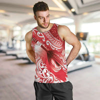 Personalised New Zealand Aotearoa Darts Masters Men Tank Top Maori Art Tattoo with Tribal Dart Symbol Red - Polynesian Pride