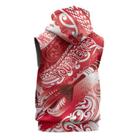 Personalised New Zealand Aotearoa Darts Masters Sleeveless Zip Hoodie Maori Art Tattoo with Tribal Dart Symbol Red LT03 - Polynesian Pride