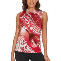 Personalised New Zealand Aotearoa Darts Masters Women Sleeveless Polo Shirt Maori Art Tattoo with Tribal Dart Symbol Red - Polynesian Pride