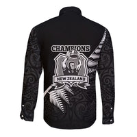 New Zealand World Cup 2023 Long Sleeve Button Shirt Aotearoa Champion Rugby with Silver Fern Maori Ethnic Pattern LT03 - Polynesian Pride
