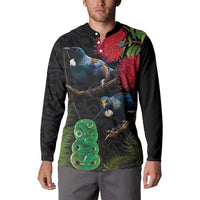 New Zealand Tui Button Sweatshirt Guardians of the Hei Tiki - Maori Art and Plants