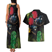 New Zealand Tui Couples Matching Tank Maxi Dress and Hawaiian Shirt Guardians of the Hei Tiki - Maori Art and Plants