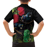 New Zealand Tui Family Matching Off The Shoulder Long Sleeve Dress and Hawaiian Shirt Guardians of the Hei Tiki - Maori Art and Plants
