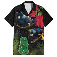 New Zealand Tui Family Matching Off Shoulder Maxi Dress and Hawaiian Shirt Guardians of the Hei Tiki - Maori Art and Plants LT03 Dad's Shirt - Short Sleeve Black - Polynesian Pride