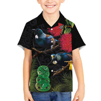 New Zealand Tui Family Matching Summer Maxi Dress and Hawaiian Shirt Guardians of the Hei Tiki - Maori Art and Plants LT03 Son's Shirt Black - Polynesian Pride