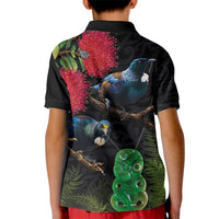 New Zealand Tui Kid Polo Shirt Guardians of the Hei Tiki - Maori Art and Plants LT03 - Polynesian Pride